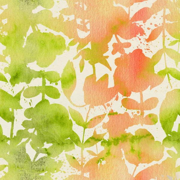 Літні квіти акварельний абстрактний безшовний візерунок. Зелена і червона тонка текстура тла — стокове фото