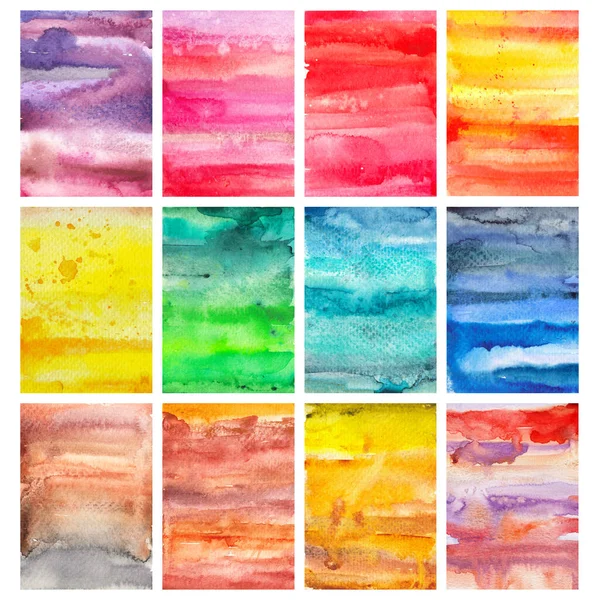 Abstraktes, farbenfrohes Aquarell-Set von handgezeichneten Universalkarten. Entwurf für Flyer, Plakate, Poster, Einladungen, Broschüren. Künstlerische kreative Vorlagen. — Stockfoto