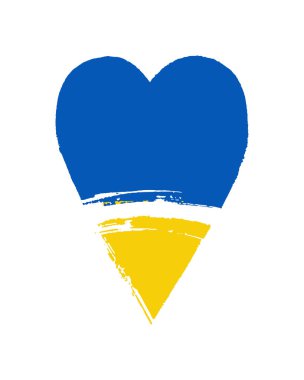 Ukrayna bayrağı taşıyan bir kalp. Ukrayna işaretini destekleyin. Ukrayna bayrağı renginde kalp simgesi. Ukrayna 'da savaş kavramı.