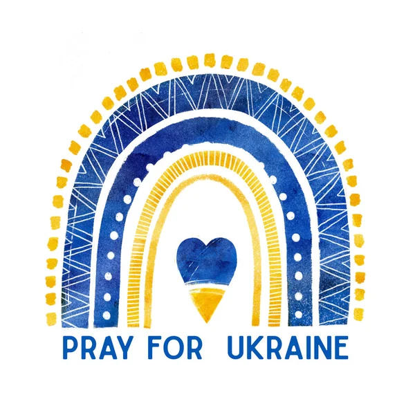 Ik steun Oekraïne, Oekraïense vlag met een pictogram van het concept Pray for Ukraine. Opslaan uit Rusland stickers voor media. — Stockfoto
