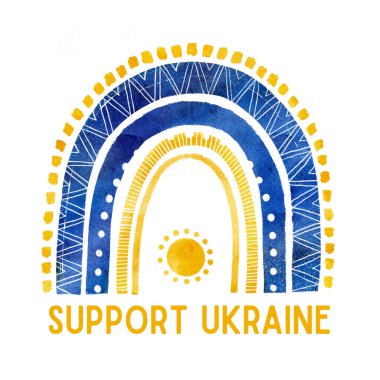 Ukrayna bayrağı renkleriyle Boho Gökkuşağı. Ukrayna için dua et, Ukrayna işaretini destekle. Ukrayna bayrağı renginde mavi sarı ikon. Ukrayna 'da savaş kavramı.