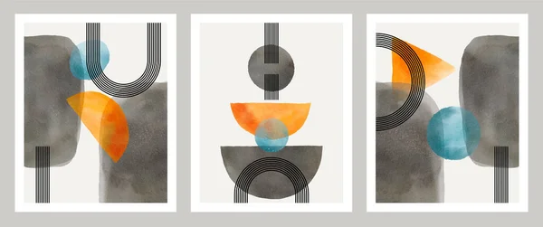 Set van aquarel nordic abstract poster design. Trendy hedendaagse kunstwerken voor wanddecoratie, ansichtkaarten of brochurekaft — Stockvector
