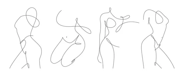 Set of elegant line art of erotic woman figure. Silhouette of female in contemporary one line style. Design element for for cosmetics advertising, posters, wall art, stickers. — Stockvektor