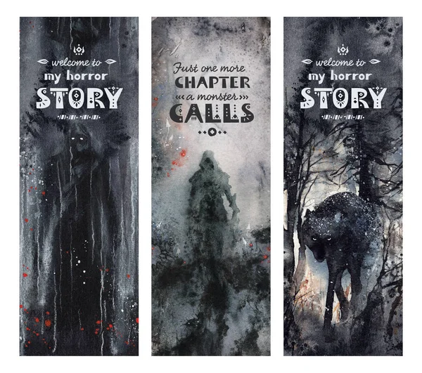 Bookmark Horror Books Monsters Wolf Magic Fantasy Illustrations Demons Dark — Stockfoto