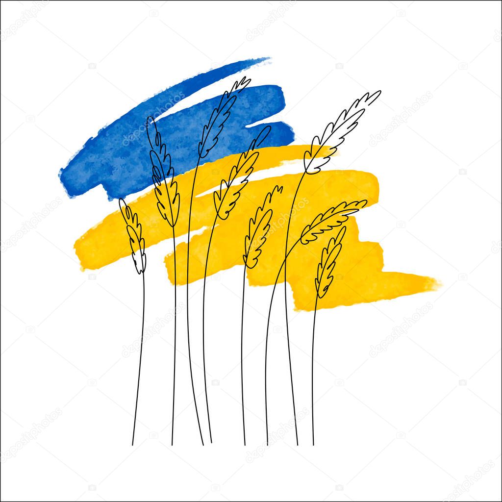The shape of the Ukrainian flag with a stylized wheat field. Concept of an independent agricultural country. Vector illustration