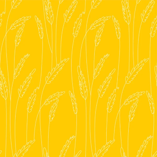 Pšeničné Pole Linie Umění Bezešvé Vzor Zemědělským Symbolem Žluté Nekonečná — Stockový vektor