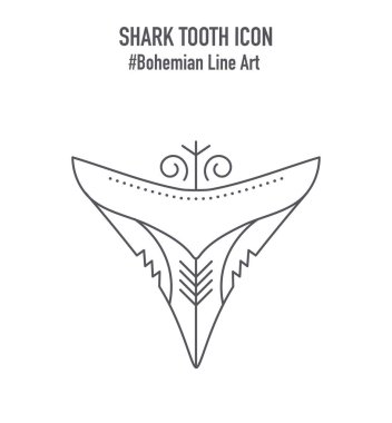 Shark tooth line art emblem, outline icon. Vector illustration