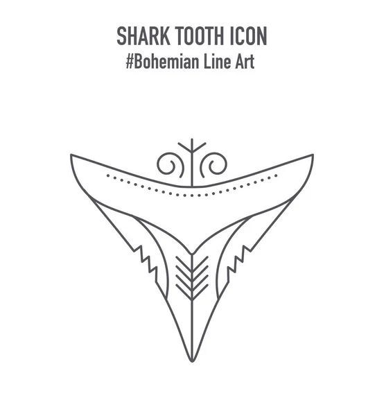 Shark Tooth Line Art Emblem Outline Icon Vector Illustration — Stockvector