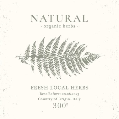 Doğal organik bitkisel ürünler için Zarif Etiket. Kozmetik, eczane ve sağlıklı yiyecekler için klasik ambalaj tasarımı koleksiyonu. Kurumuş yapraklar, gerçek bitkiler. Vektör illüstrasyonu