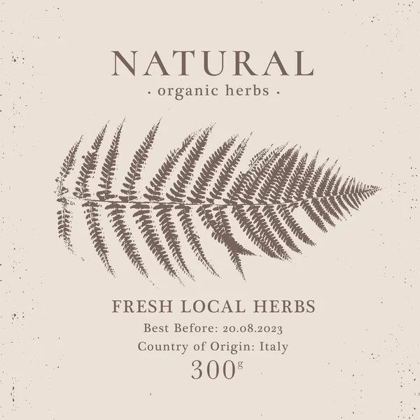 Etiqueta Elegante Para Productos Herbarios Orgánicos Naturales Colección Diseño Envases — Archivo Imágenes Vectoriales