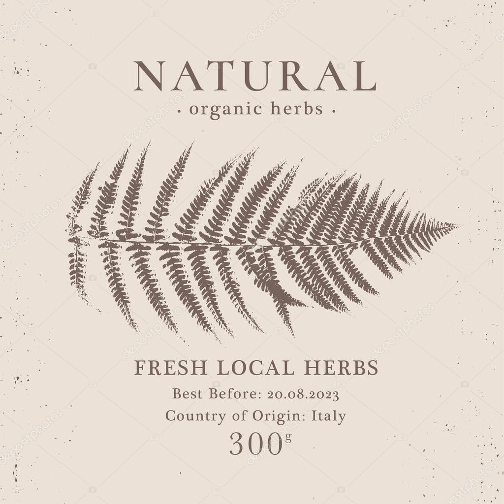 Elegant Label for Natural organic herbal products. Vintage packaging design collection for Cosmetics, Pharmacy, healthy food. Dried leaves, real herbarium. Vector illustration