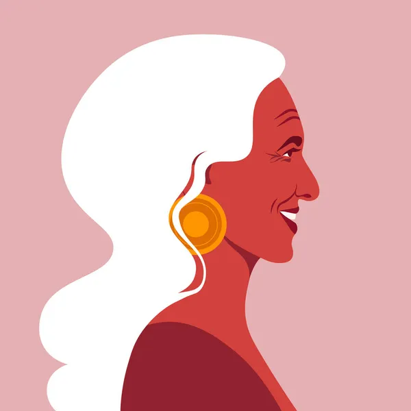 Perfil Una Anciana Latinoamericana Rostro Una Abuela Feliz Vista Lateral — Archivo Imágenes Vectoriales