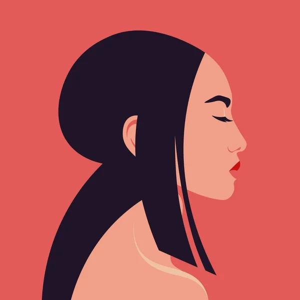 Retrato Una Joven Asiática Perfil Una Cabeza Modelos Moda Con — Vector de stock