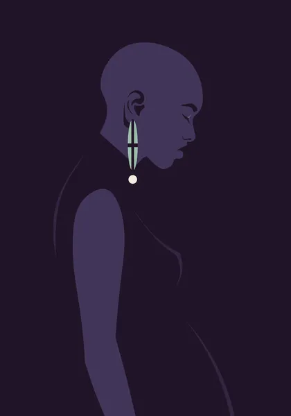 Προφίλ Μιας Δυστυχισμένης Αφρικανής Εγκύου Σκοτεινό Φόντο Μοναξιά Και Κατάθλιψη — Διανυσματικό Αρχείο