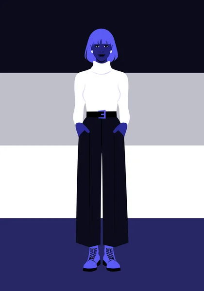 Portrait Une Femme Pleine Longueur Sur Fond Couleur Drapeau Asexuel — Image vectorielle