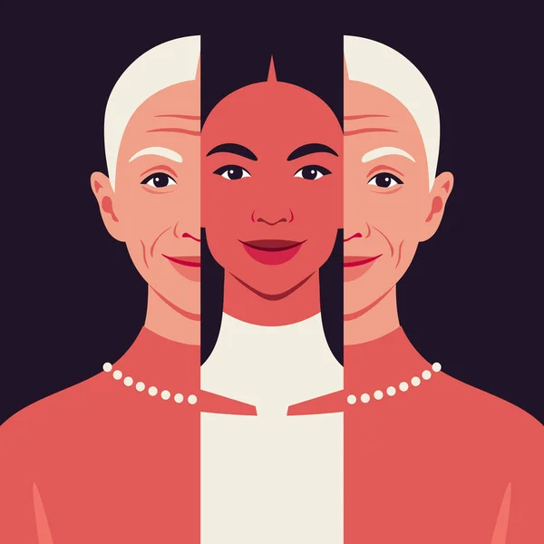 Vrouwengezicht Voor Verjonging Plastische Chirurgie Aging Schoonheidsbehandeling Portret Van Een — Stockvector