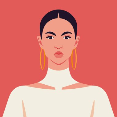 Kızgın bir Latin Amerikalı kadının portresi. Sosyal medya için avatar. Düz biçimli vektör illüstrasyonu.