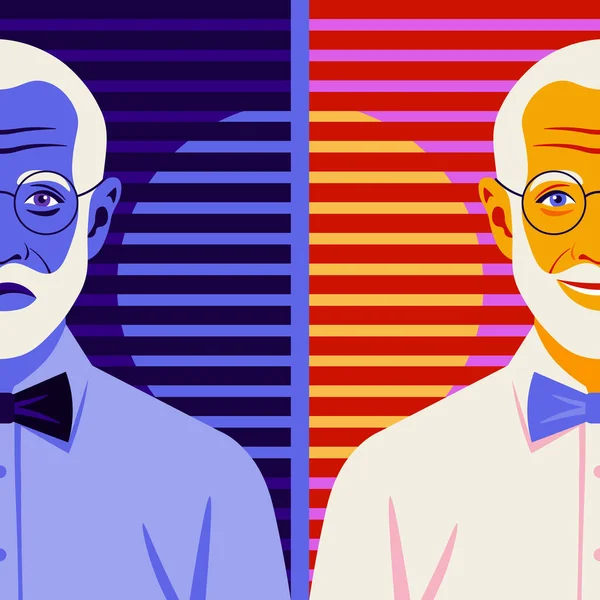Portrait Homme Âgé Atteint Troubles Bipolaires Heureux Déprimé Grand Père — Image vectorielle