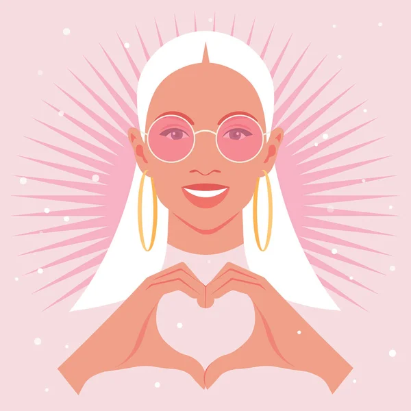 Happy Woman Making Heart Her Hands Portrait Blond Fashion Model — Stock Vector