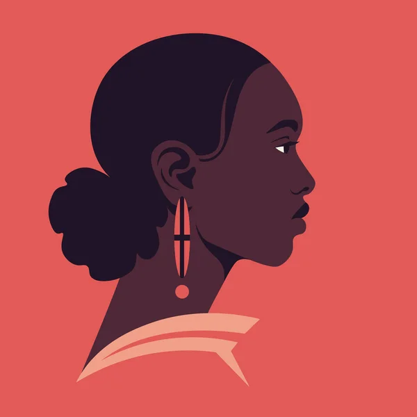 Πορτραίτο Μιας Νεαρής Αφρικανίδας Προφίλ Ποικιλότητα Βαταρ Ένα Πρόσωπο Μοντέλου — Διανυσματικό Αρχείο