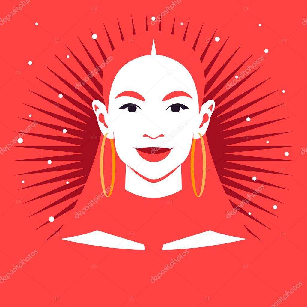 Portrait of a happy redheaded woman. Avatar of face for social media. Diversity. Vector illustration in flat style