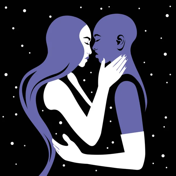 Dwie Młode Kobiety Się Przytulają Widok Boku Profil Zakochanej Lesbijki — Wektor stockowy