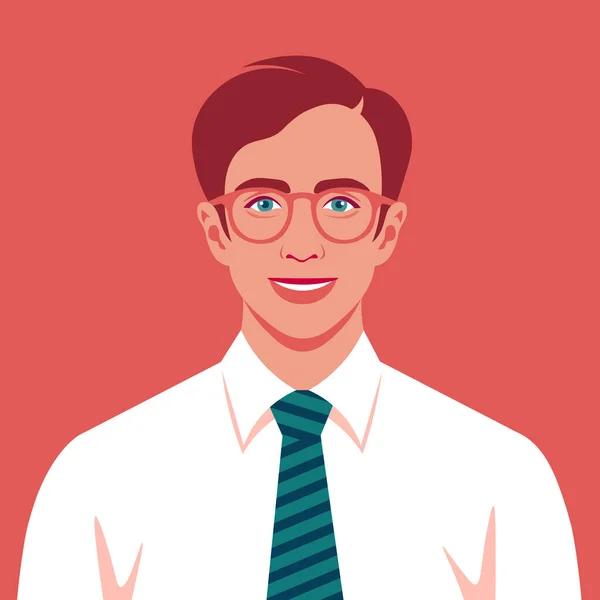 Portrét Šťastného Rusovlasého Muže Kravatou Avatar Úspěšného Obchodníka Brýlemi Usmívající — Stockový vektor