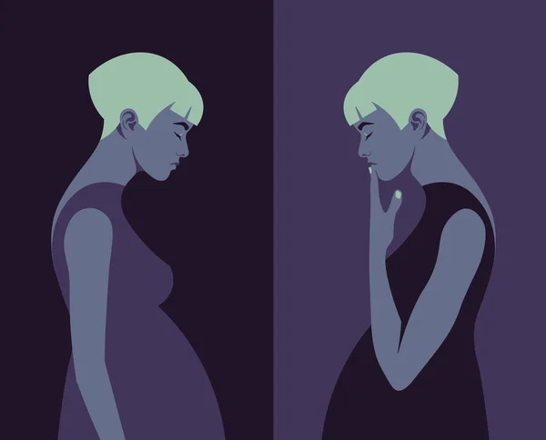 Profil Nešťastné Těhotné Ženy Tmavém Pozadí Osamělost Deprese Gynekologie Náhradní — Stockový vektor