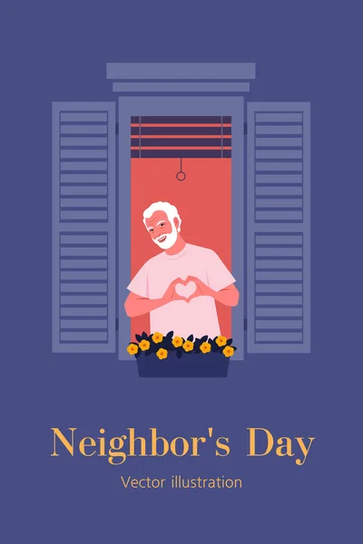 Elderly Man Gesturing Symbol Love Neighborhood Vertical Banner Text Valentines — Vector de stock