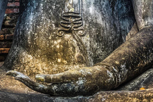 Provincia Sukhothai Tailandia Abril 2018 Antigua Estatua Mano Buda Atracción —  Fotos de Stock