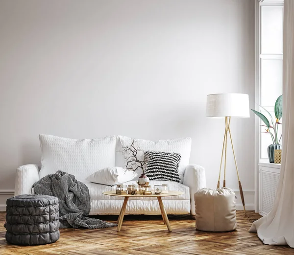 Scandinavian Living Room Interior Wall Mockup Render — Stock Photo, Image