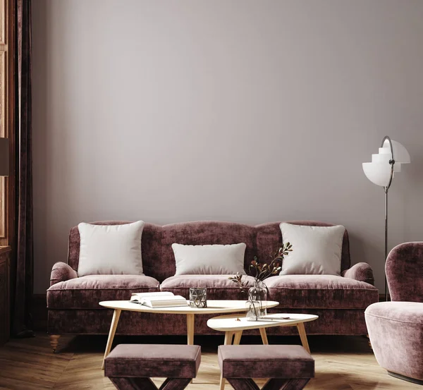 Home mockup, simple modern living room interior background, 3d render