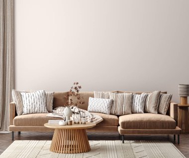 Modern iç arkaplan, duvar maketi, 3d render