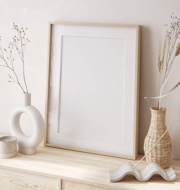 Basit Scandi Boho tarzı iç çerçeve, 3d oluşturma