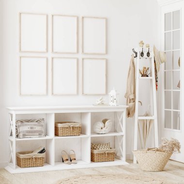 Beyaz temiz koridor içinde poster çerçeve modelleme, 3d oluşturma