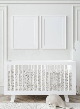 Çocuk odasının arka planında çerçeve poster modeli, 3 boyutlu canlandırma