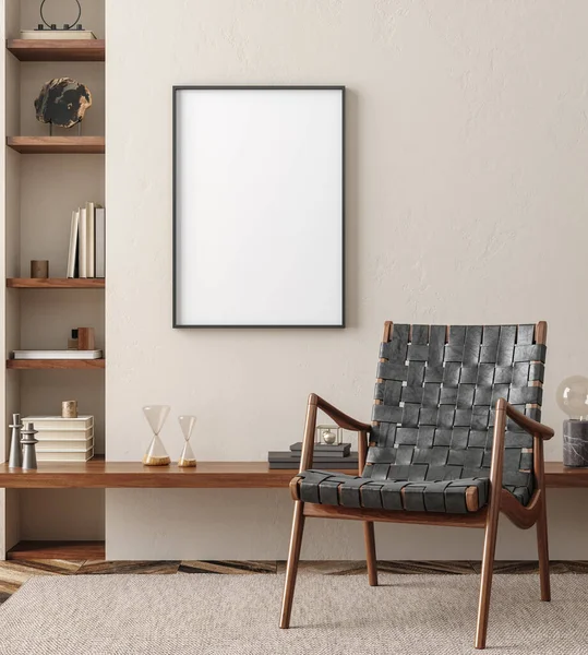 Poster Frame Mockup Minimalist Modern Interior Background Render — Stock Photo, Image