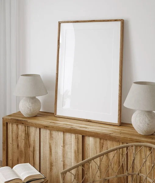 Mockup Frame Boerderij Woonkamer Interieur Renderen — Stockfoto