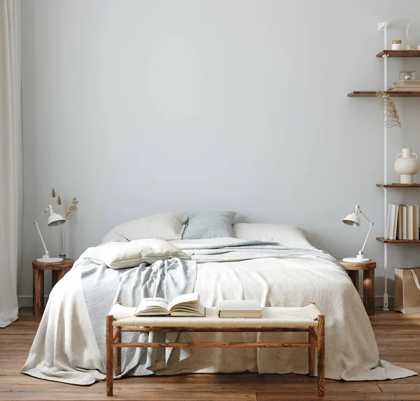 Home Mockup Cozy Scandinavian Style Bedroom Interior Render — Stock Photo, Image