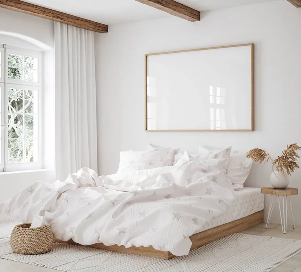 Yatak Odasının Planında Model Çerçeve Sahil Boho Tarzı Görüntüleme — Stok fotoğraf