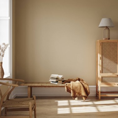 İskandinav çiftlik evinin iç mekanı, duvar maketi, 3D