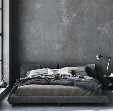 Oturma odası çatı katı, endüstriyel tarzda, 3 boyutlu.