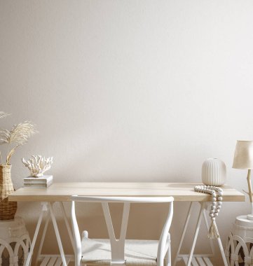 Wall mockup in coastal style living room interior background, 3d render