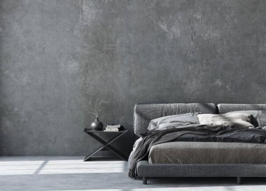 Oturma odası çatı katı, endüstriyel tarzda, 3 boyutlu.