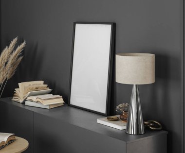 Mock up poster frame in modern home interior background, 3d render