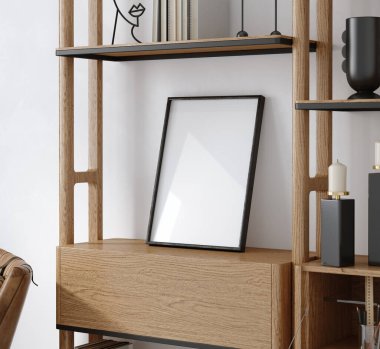 Model poster çerçevesi minimalist modern iç plan, 3D canlandırma