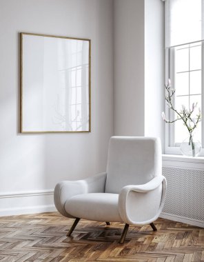 Frame mockup in minimalist modern interior background, 3d render
