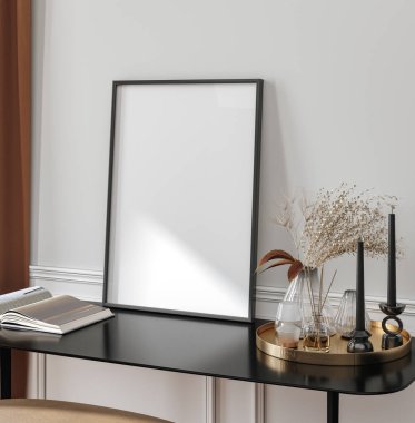 Mockup frame in interior background, 3d render