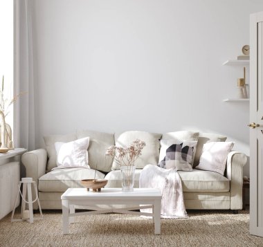 İskandinav çiftlik evinin iç mekanı, duvar maketi, 3D