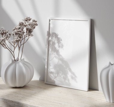 Mockup frame close up in room interior background, 3d render